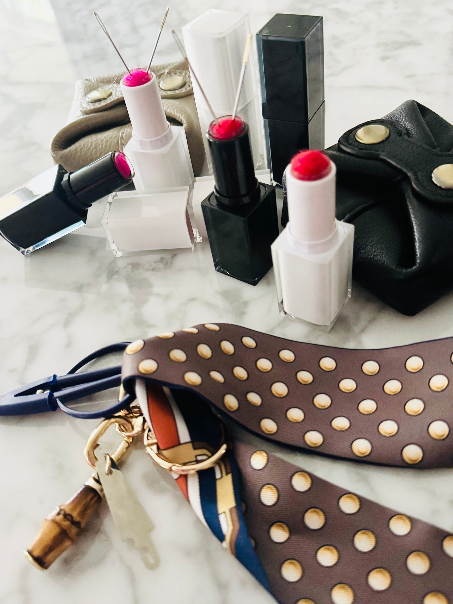 Lipstick Needle Holder, Black with Red Wool Cushion