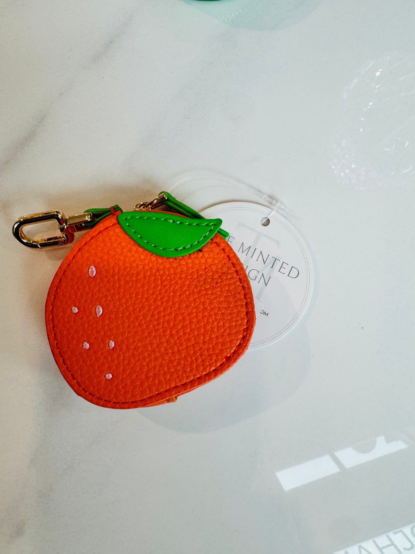 Orange Leather Stitch Pouch