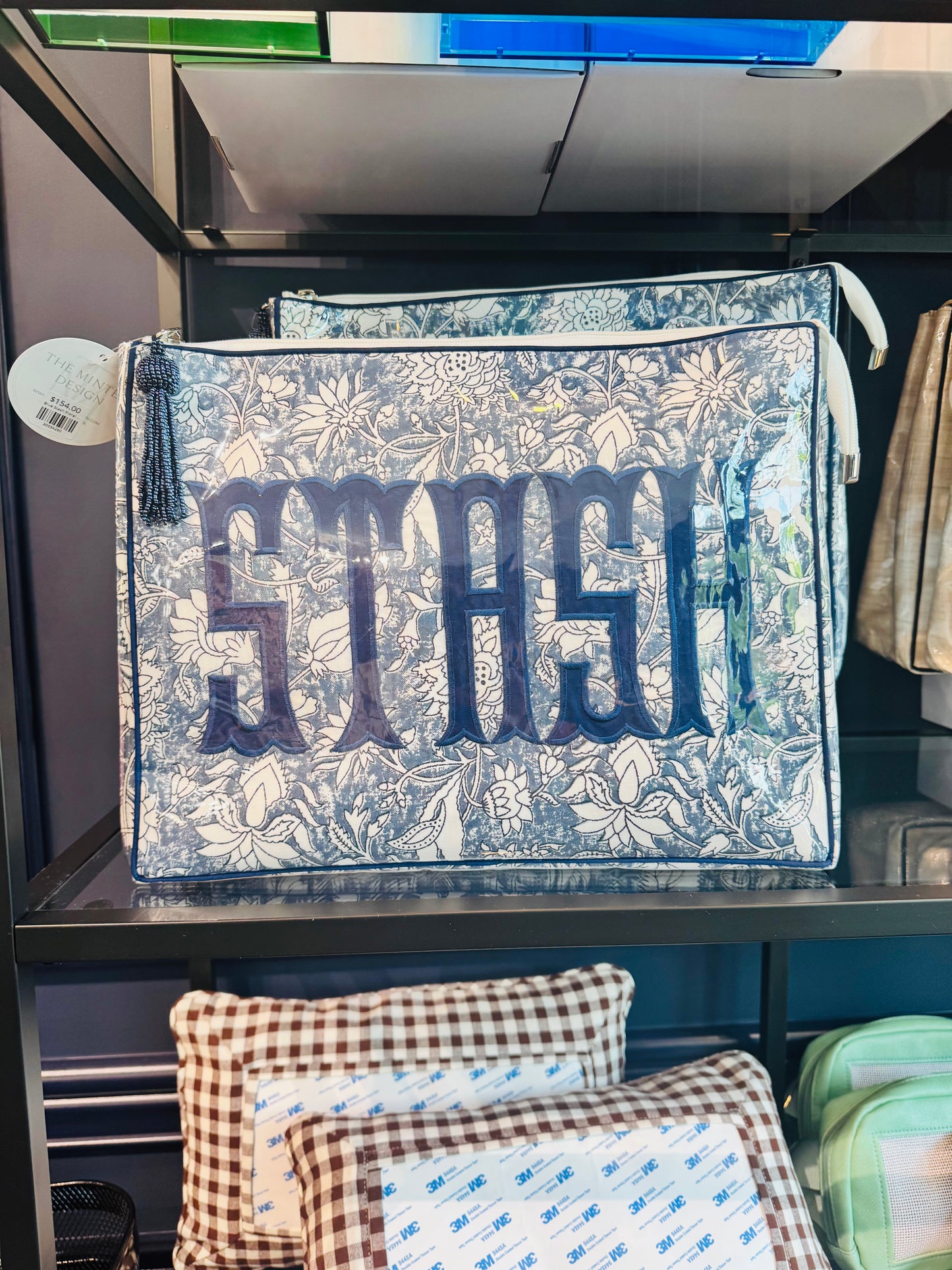 Blue Floral Custom Applique STASH bag