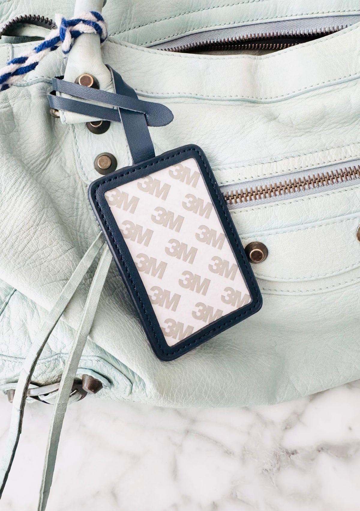 Navy Bag Tag Leather Self Finishing