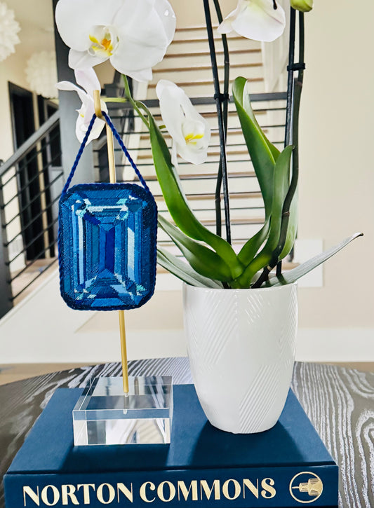 Acrylic Ornament Stand with Gold Rod, and Gold Hook