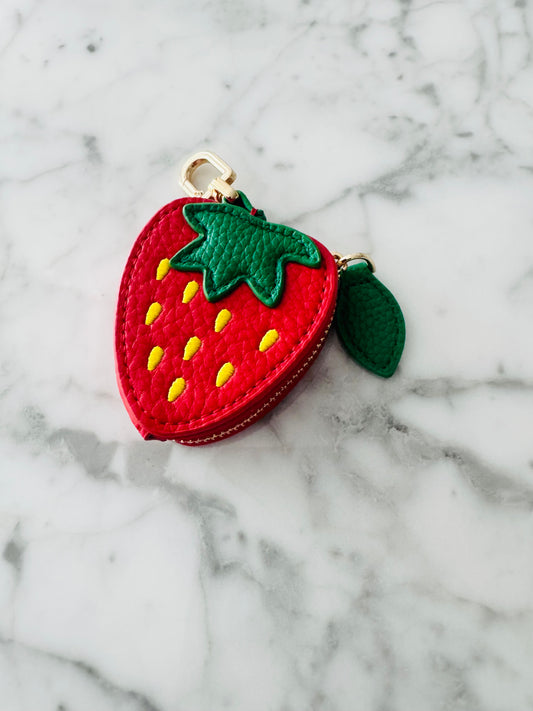 Strawberry leather stitch pouch