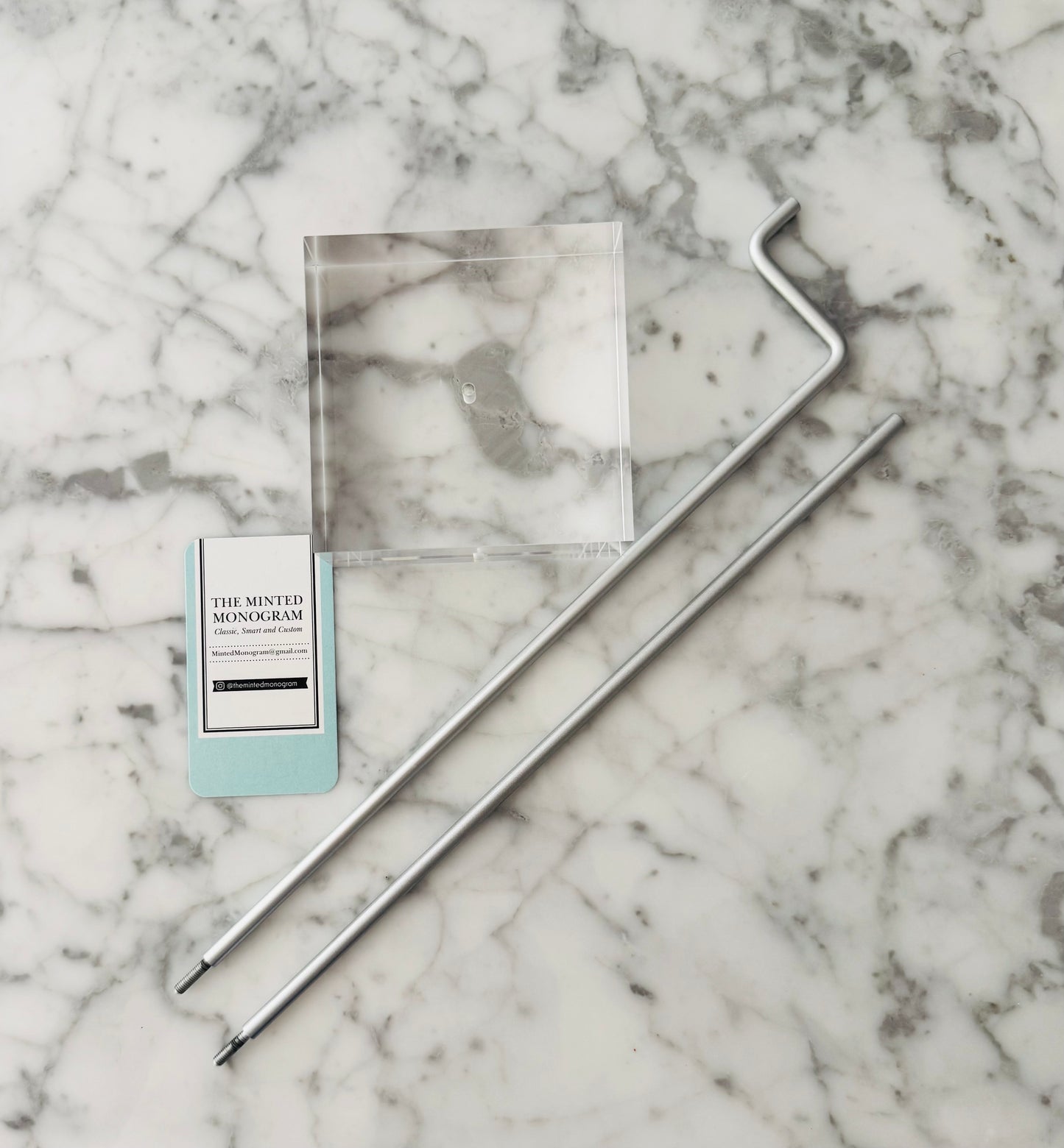 Acrylic Ornament or Sign Stand with Silver Hook and Rod