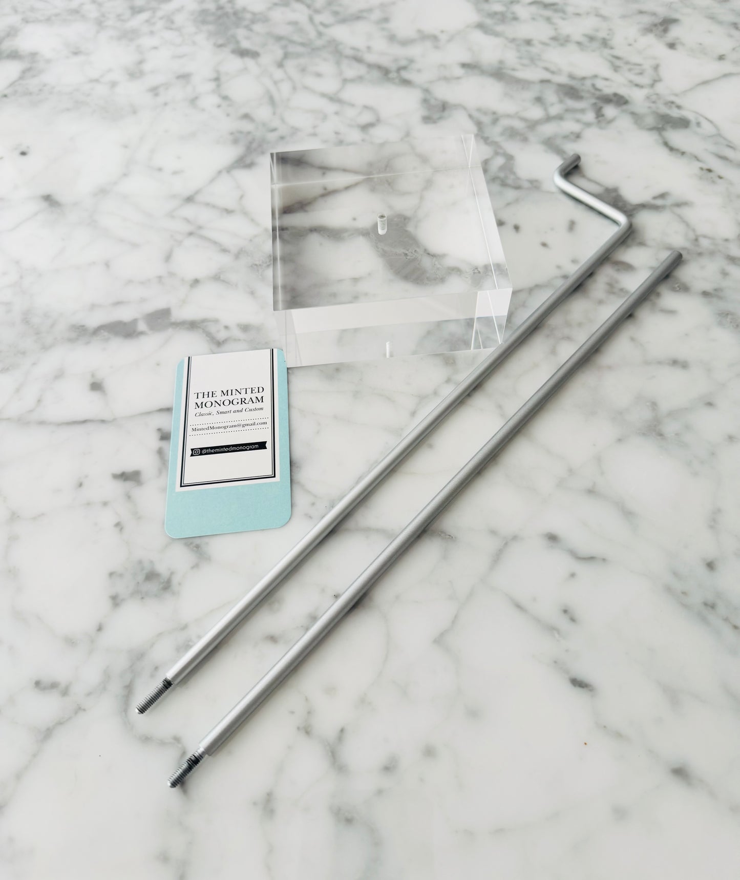 Acrylic Ornament or Sign Stand with Silver Hook and Rod