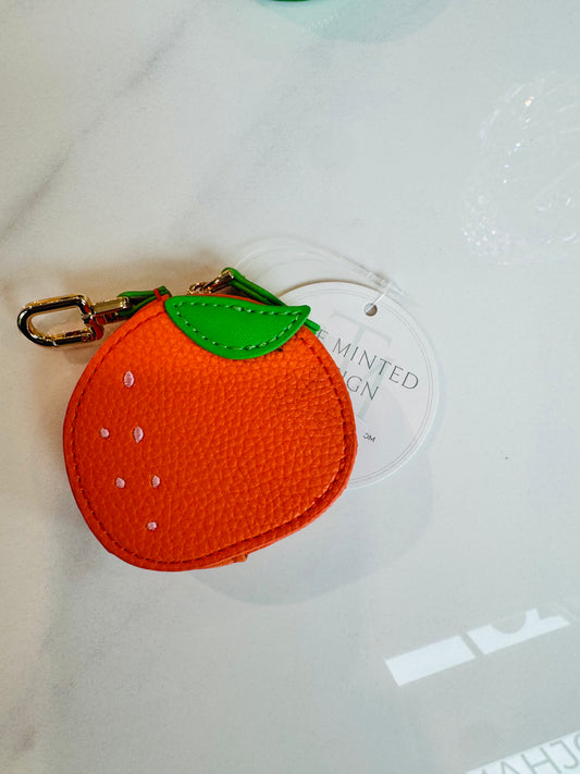 Orange Leather Stitch Pouch
