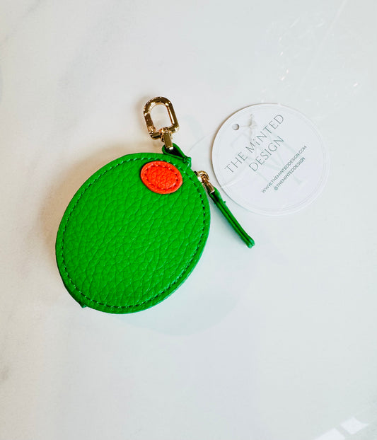 Olive Leather Stitch Pouch