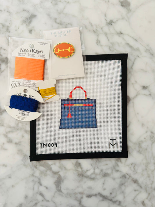 Navy and Orange Kelly Bag Needlepoint Canvas