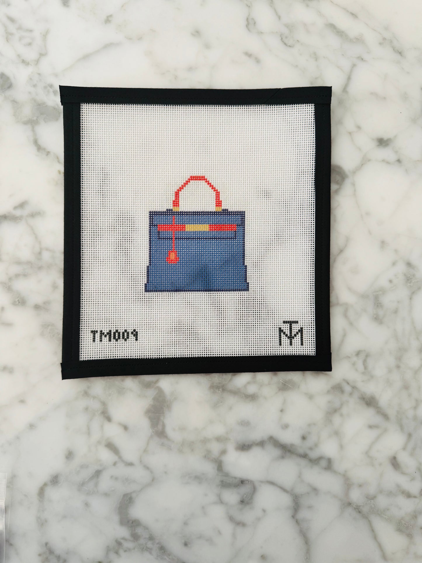 Navy and Orange Kelly Bag Needlepoint Canvas