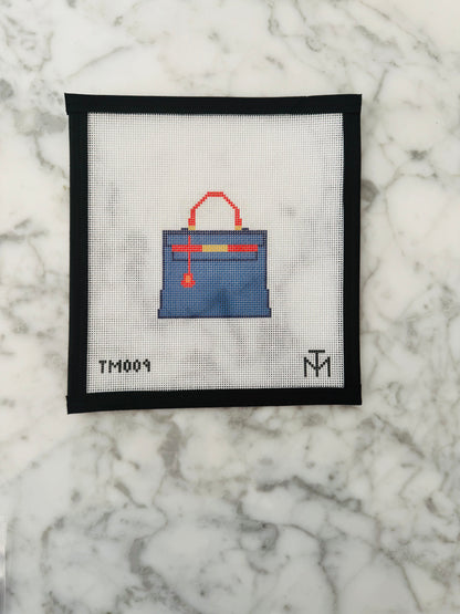 Navy and Orange Kelly Bag Needlepoint Canvas