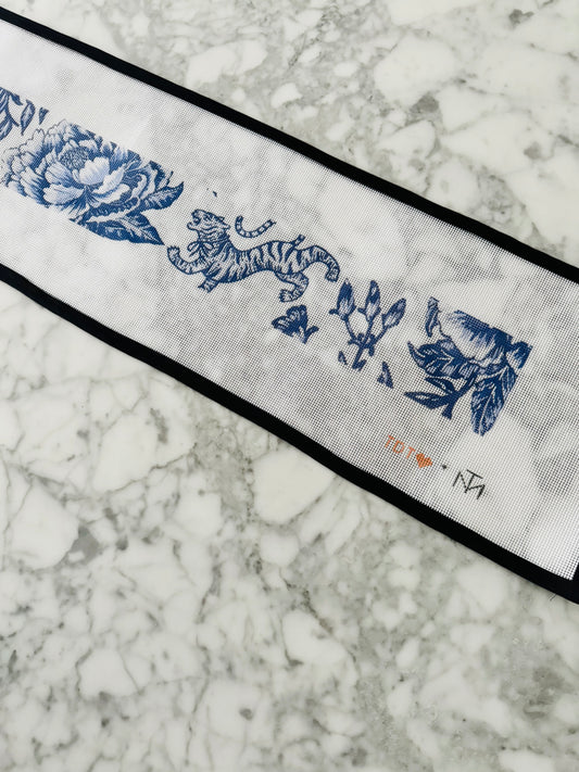 Exclusive Tigre de Tartán Blue Floral Strap Needlepoint Canvas