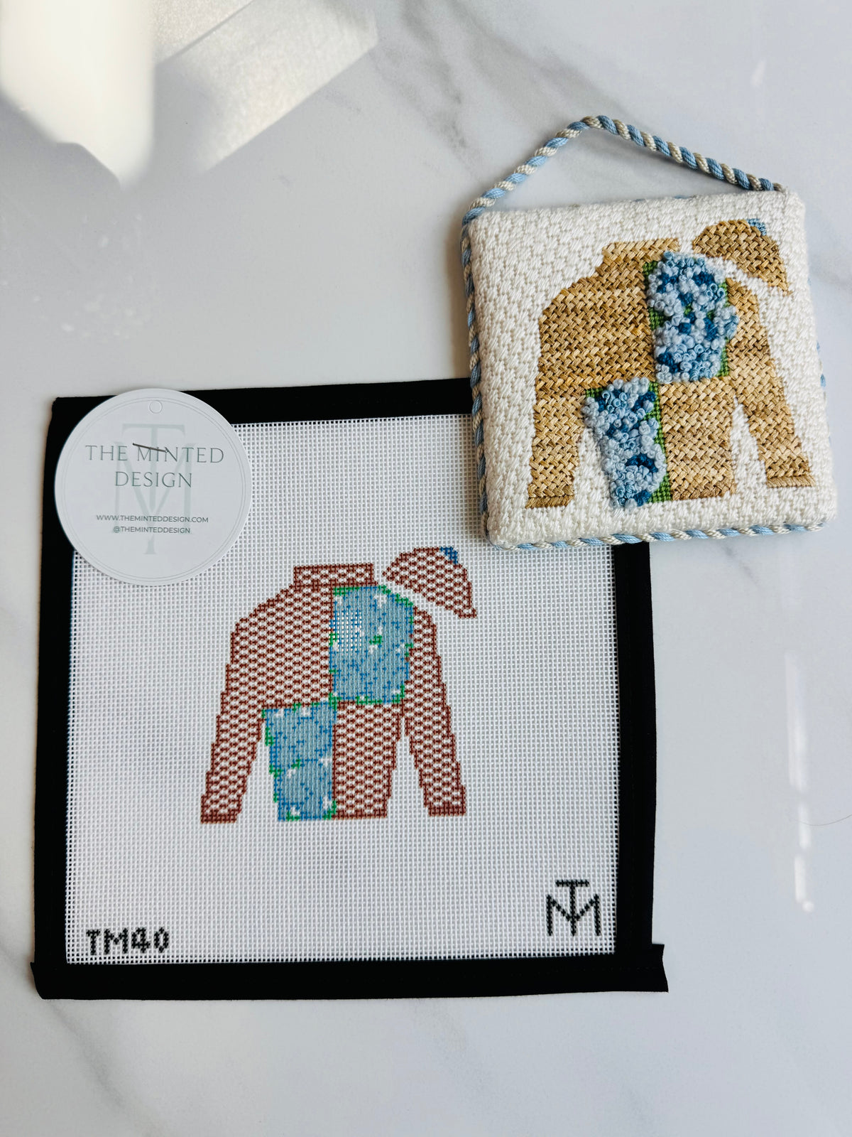 Blue Rattan Jockey Silk Needlepoint Canvas