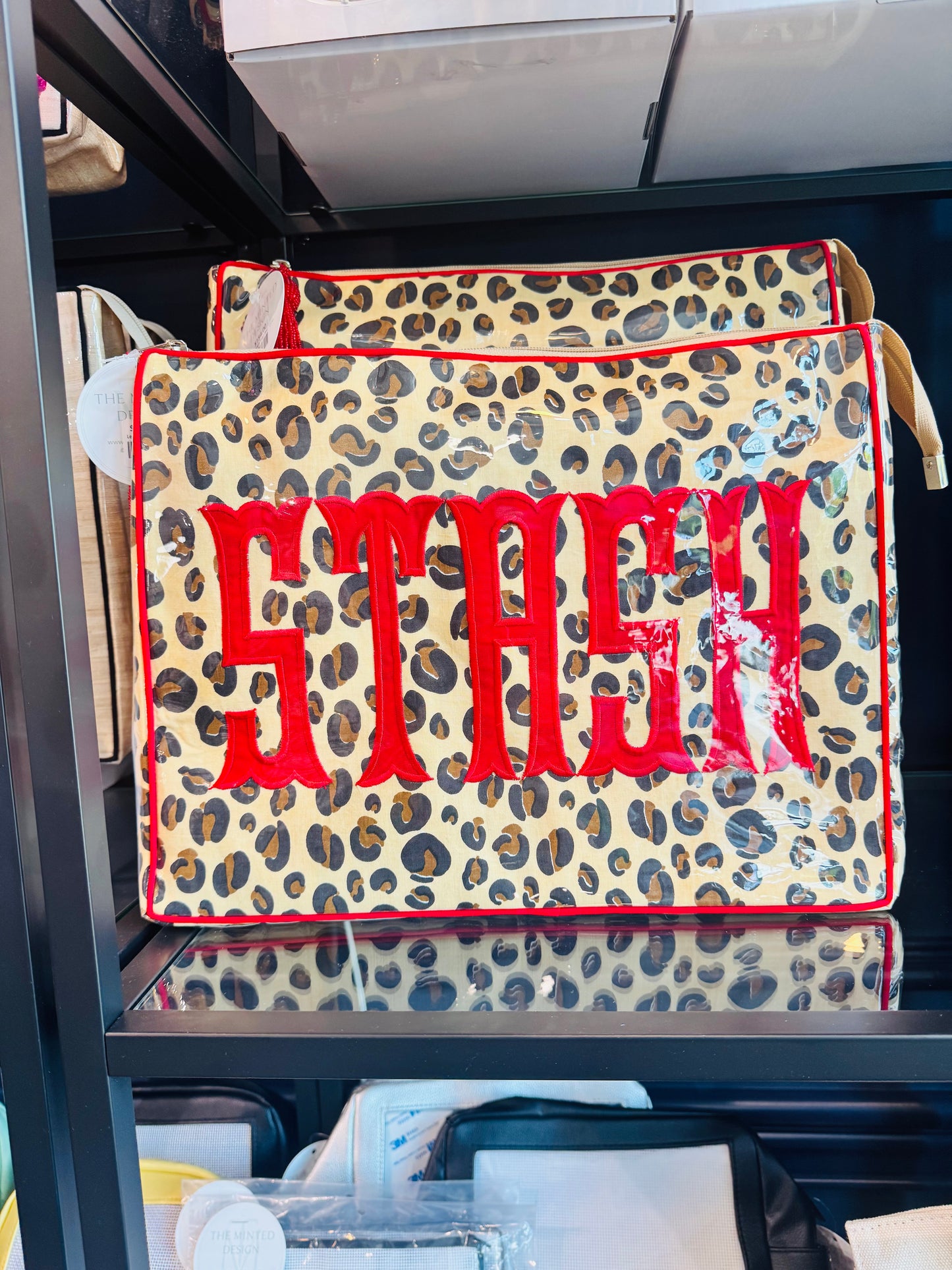 Leopard custom applique red Stash Bag