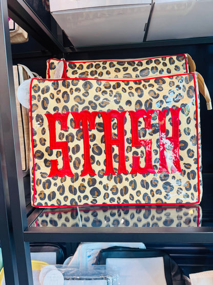 Leopard custom applique red Stash Bag